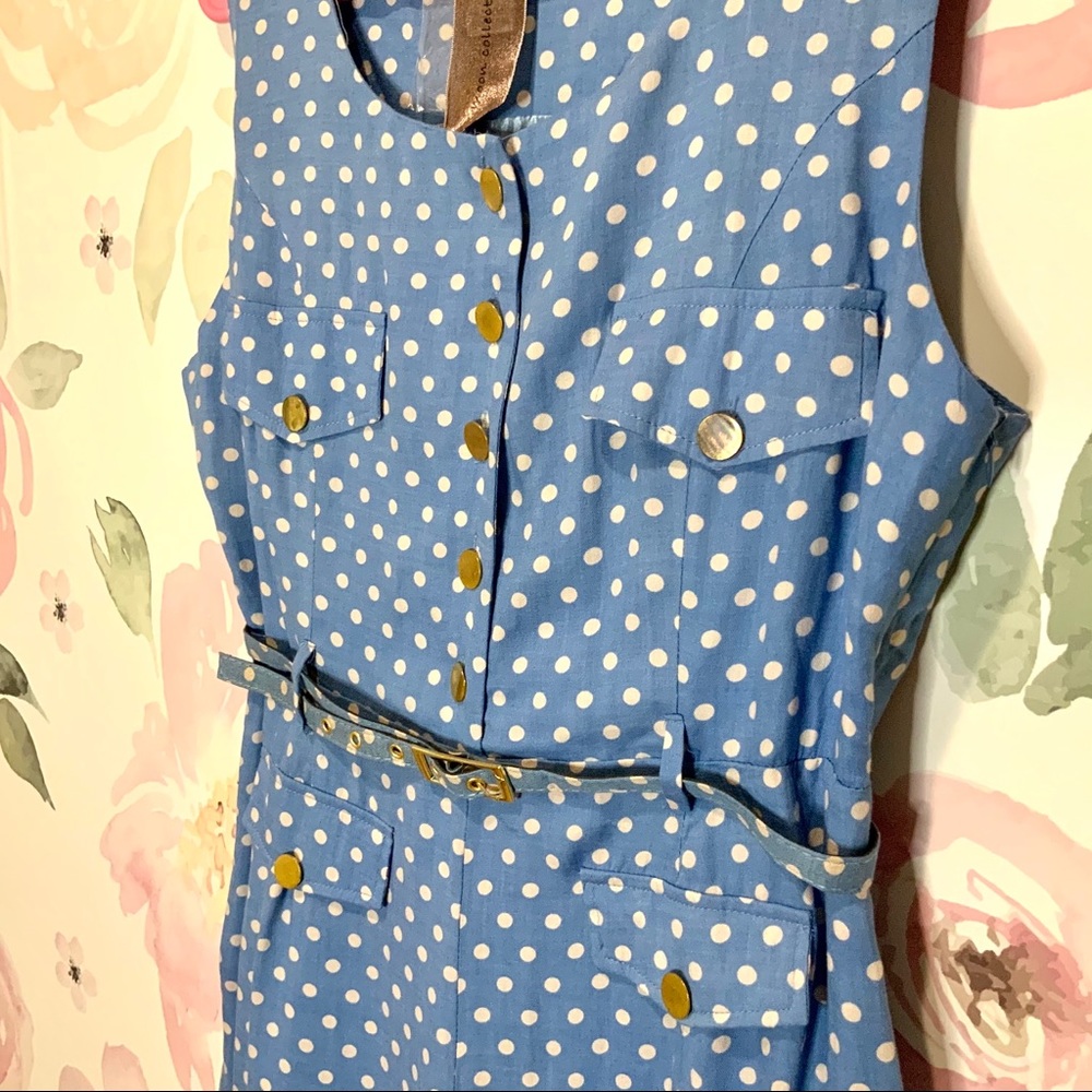 ModCloth Blue Romper Playsuit White Polka Dots L - Picture 4 of 6
